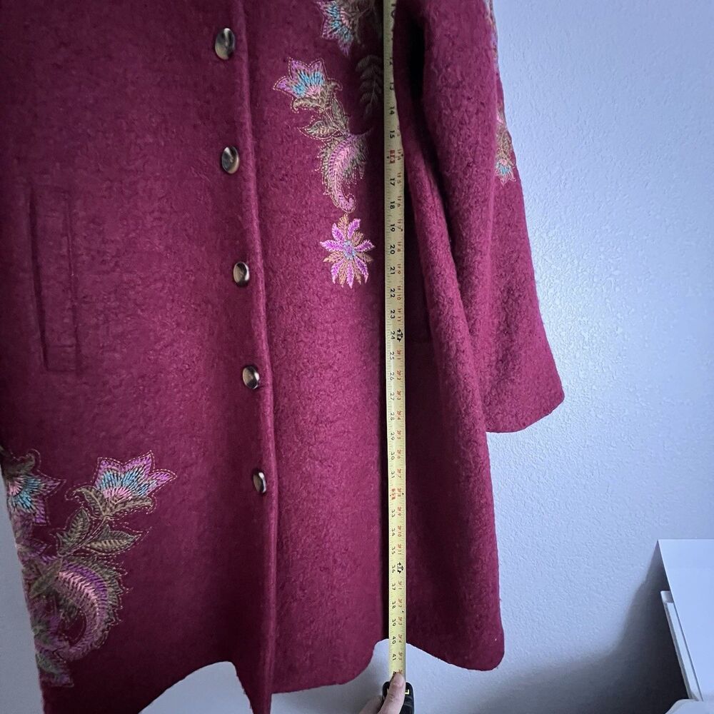 Sundance Blooming Bouclé Embroidered Wool Blend Hooded Coat Size XL Red - Picture 5 of 7